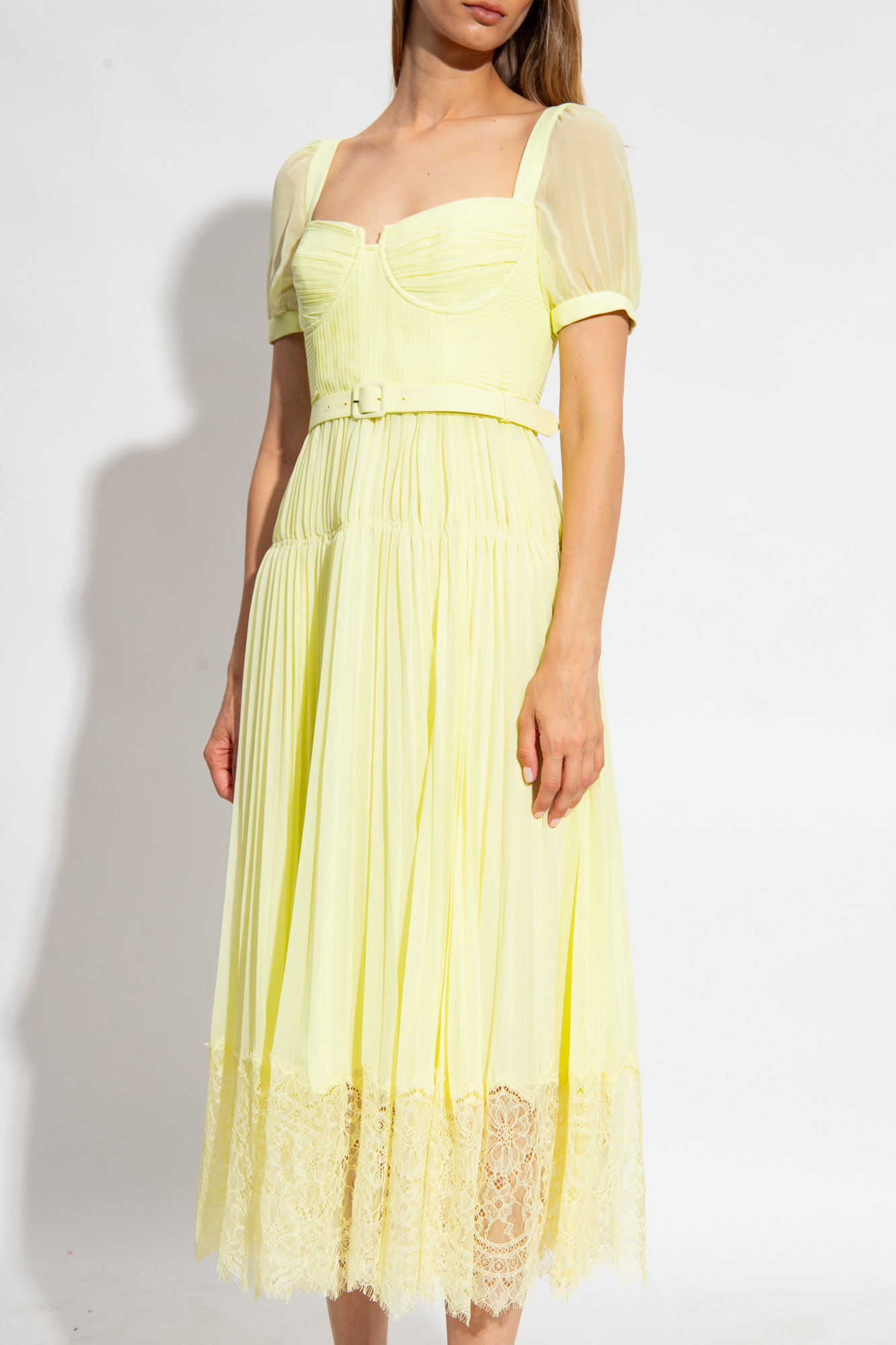 Self portrait yellow outlet pleated dress